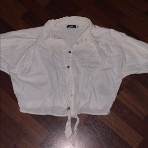 White button up shirt with front tie